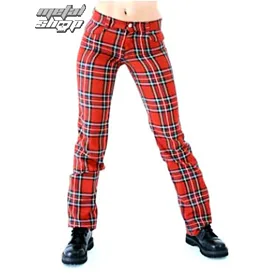 kalhoty gothic BLACK PISTOL Tartan Pants Red-Green 26